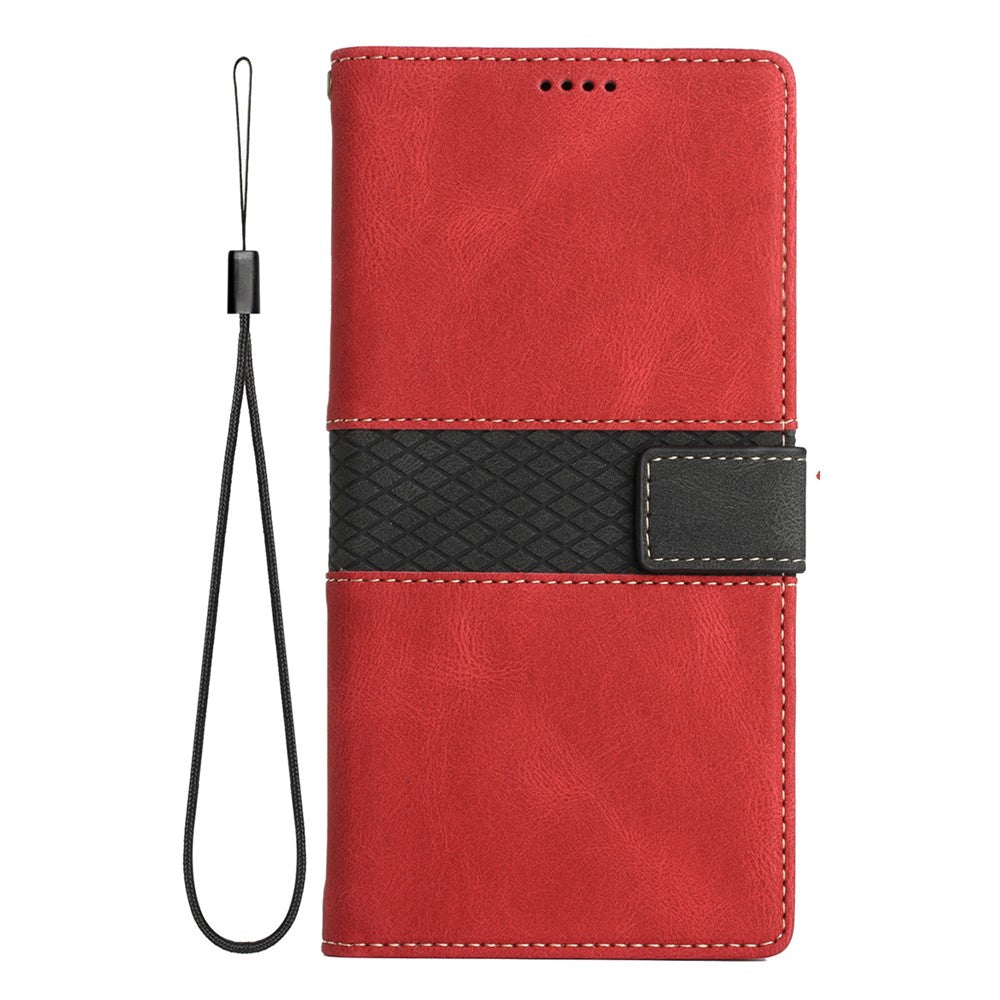 For iPhone 17 Pro Max Case Grid Splicing Stand Wallet Leather Phone Cover - Red