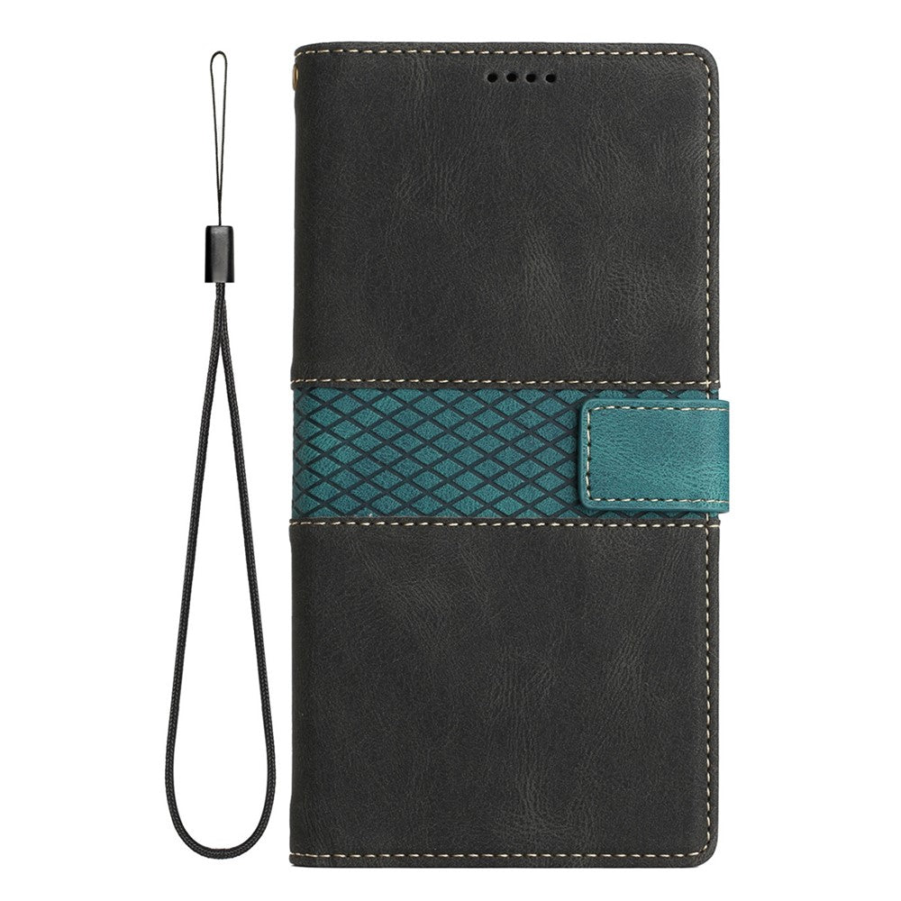 For iPhone 17 Pro Max Case Grid Splicing Stand Wallet Leather Phone Cover - Black