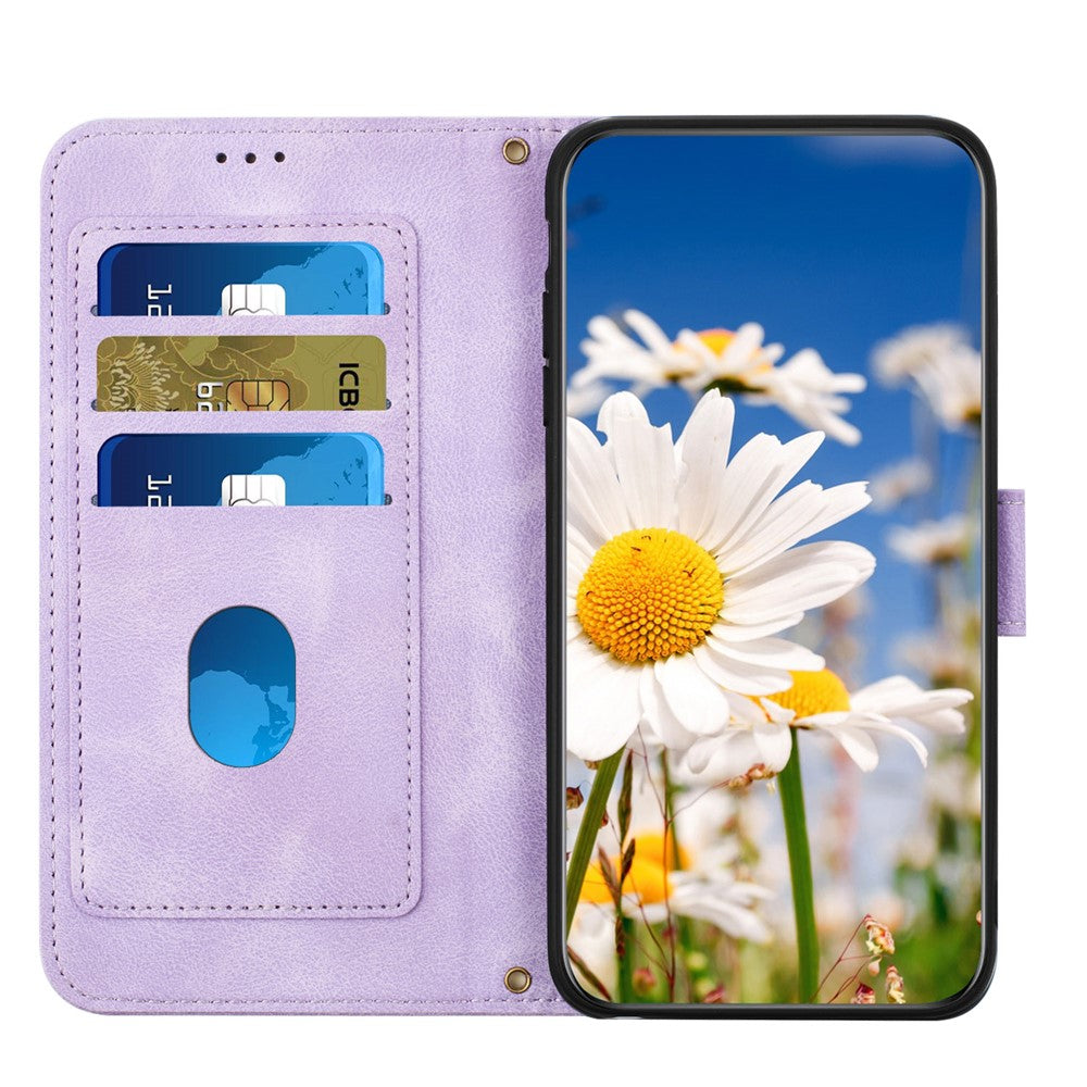 For iPhone 17 Pro Max Case PU Leather Floral Phone Cover with Card Slots / Wrist Strap - Light Purple
