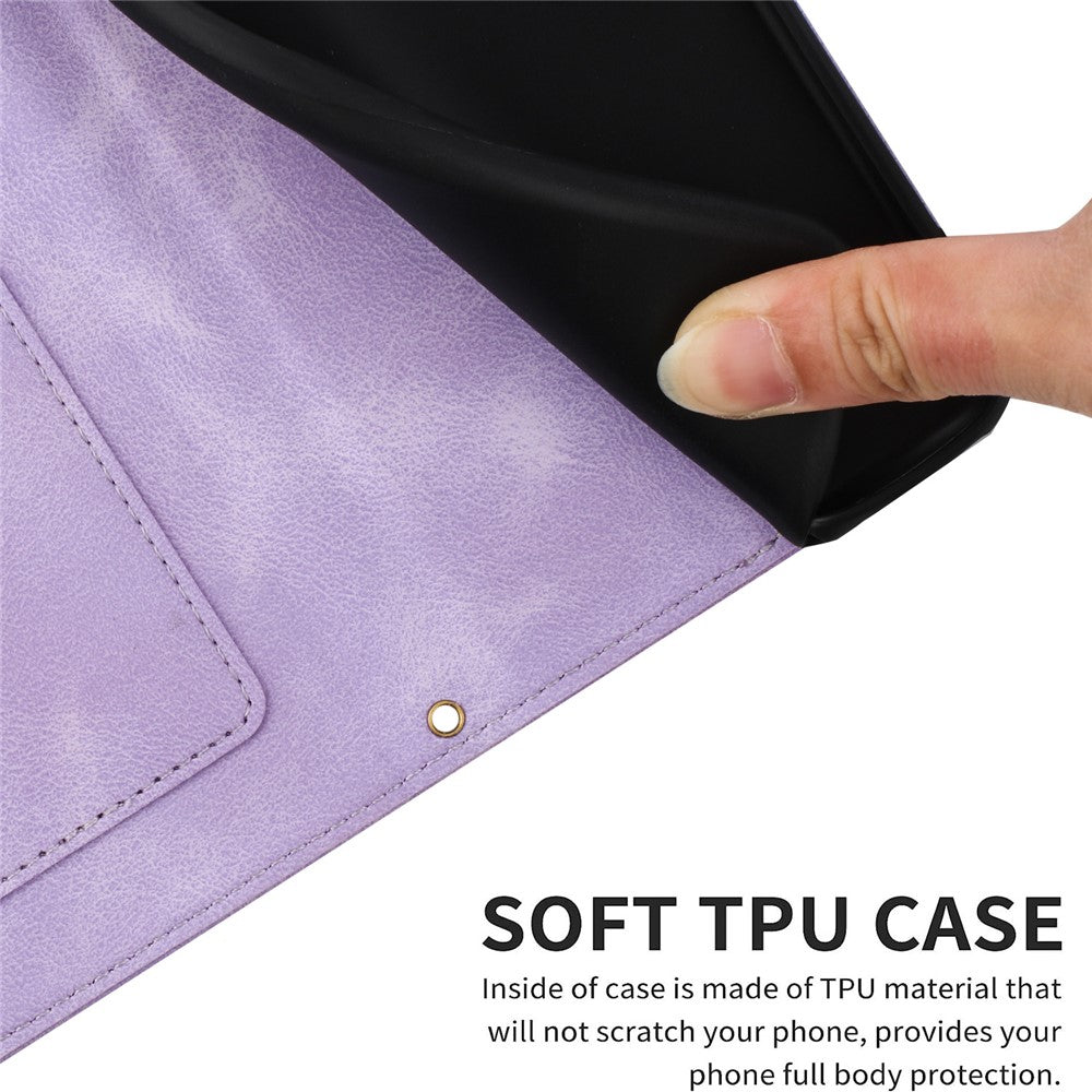 For iPhone 17 Pro Max Case PU Leather Floral Phone Cover with Card Slots / Wrist Strap - Light Purple