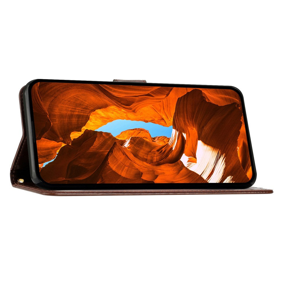 For iPhone 17 Pro Max Leather Wallet Case Butterfly Flower Imprinted Phone Cover with Strap - Brown