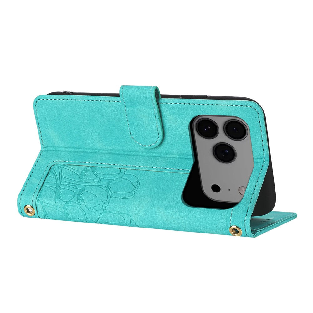 For iPhone 17 Pro Max Case Tulip Leather Phone Cover with 5 Card Slots Wallet - Green