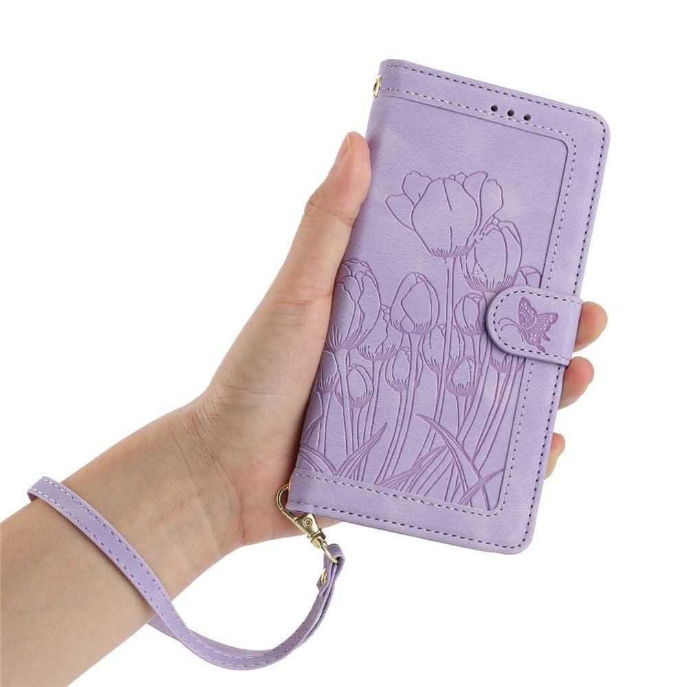 For iPhone 17 Pro Max Case Tulip Leather Phone Cover with 5 Card Slots Wallet - Purple