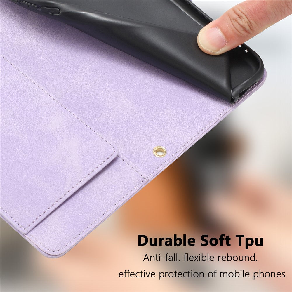 For iPhone 17 Pro Max Case Tulip Leather Phone Cover with 5 Card Slots Wallet - Purple