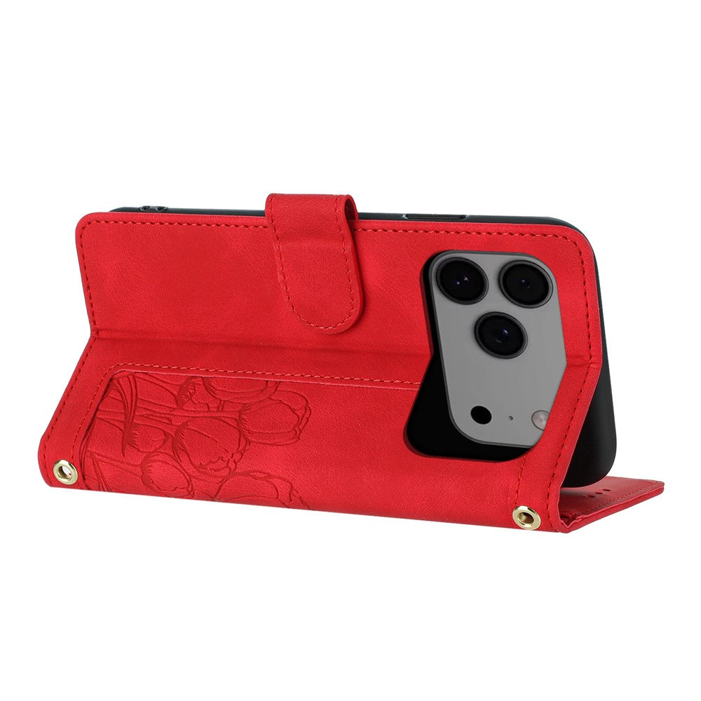 For iPhone 17 Pro Max Case Tulip Leather Phone Cover with 5 Card Slots Wallet - Red