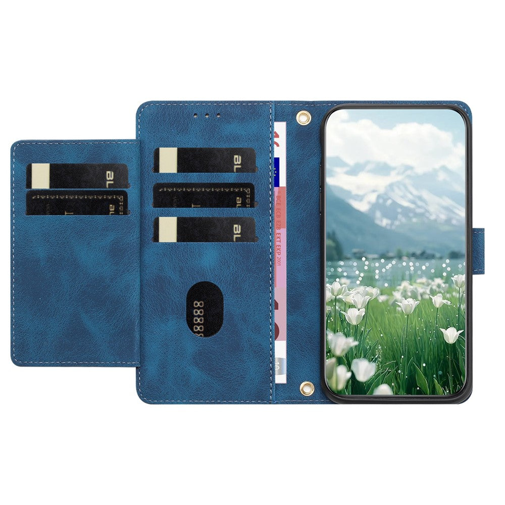 For iPhone 17 Pro Max Case Tulip Leather Phone Cover with 5 Card Slots Wallet - Blue