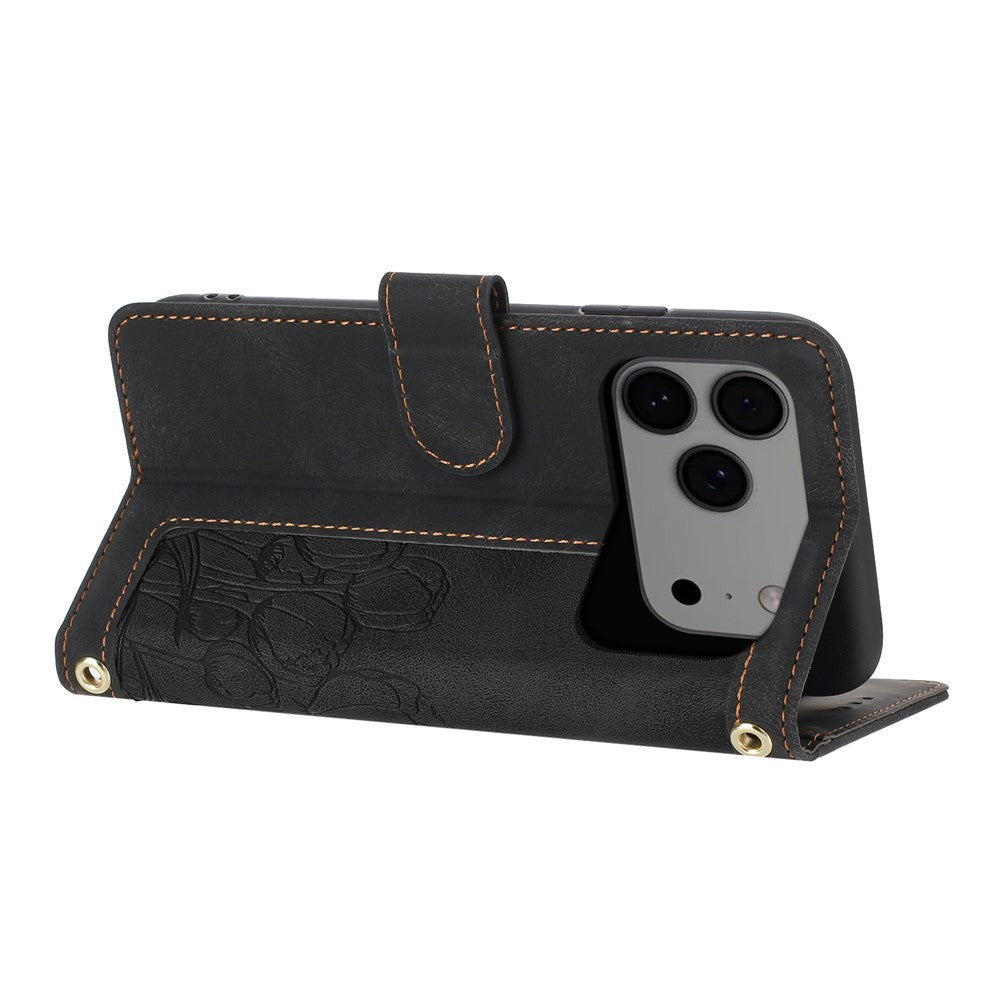 For iPhone 17 Pro Max Case Tulip Leather Phone Cover with 5 Card Slots Wallet - Black