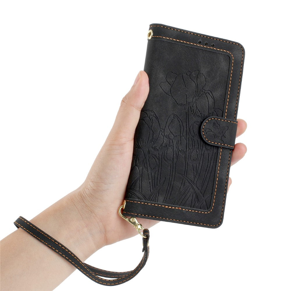 For iPhone 17 Pro Max Case Tulip Leather Phone Cover with 5 Card Slots Wallet - Black