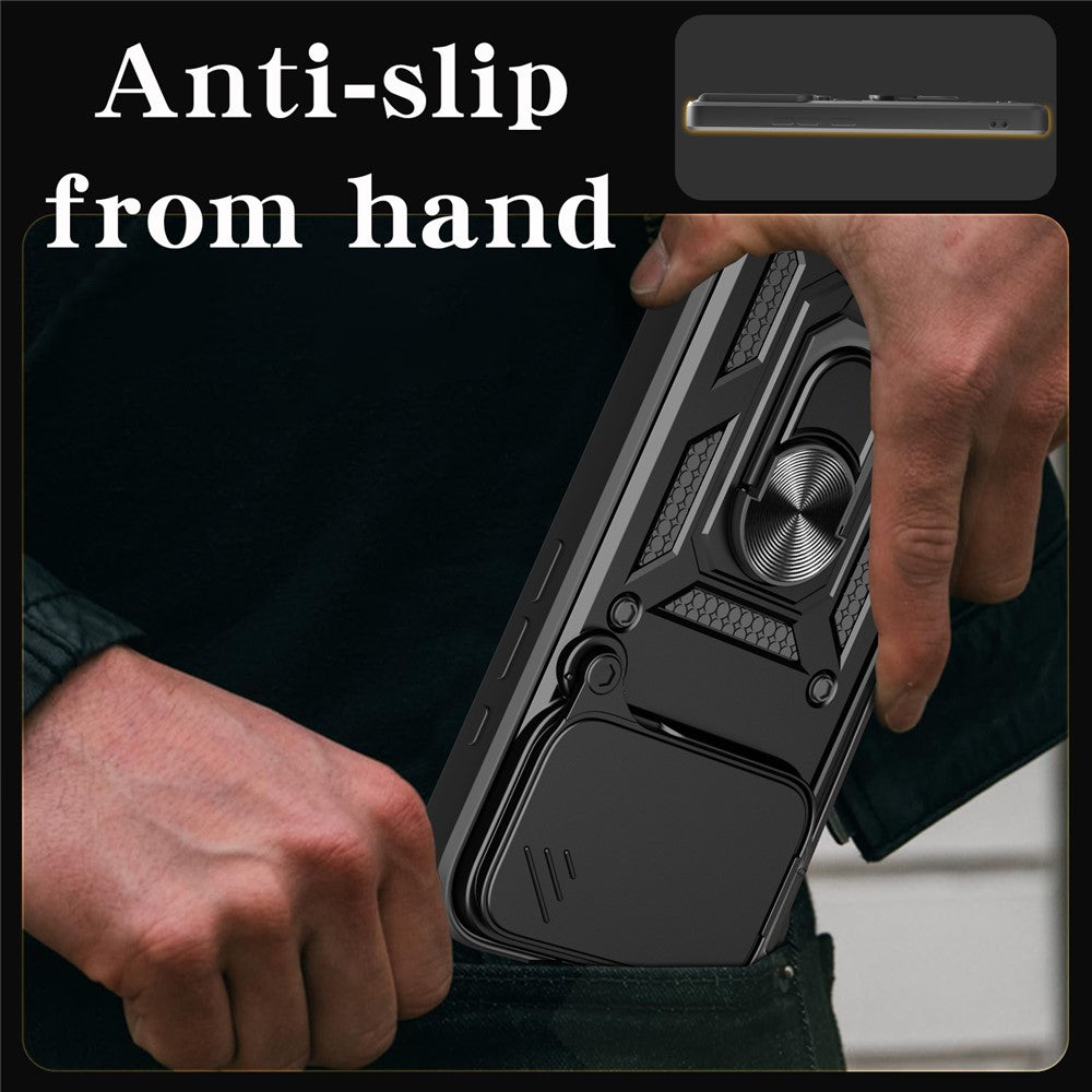 For iPhone 17 Pro Max Case with Slide Camera Lid PC + TPU Kickstand Phone Cover - Black