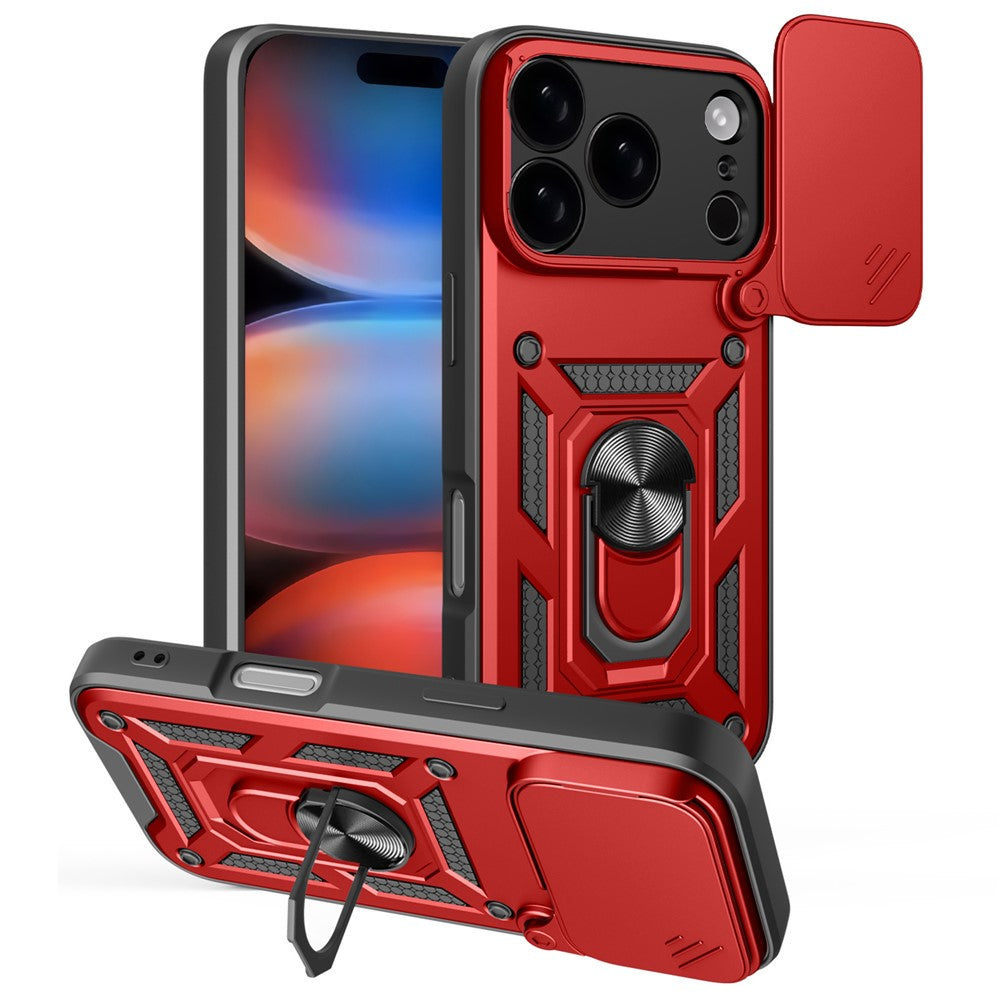 For iPhone 17 Pro Max Case with Slide Camera Lid PC + TPU Kickstand Phone Cover - Red