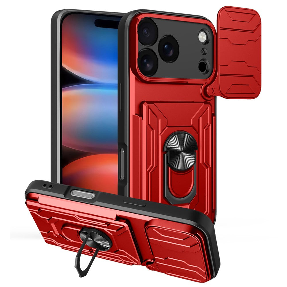 For iPhone 17 Pro Max Case PC + TPU Kickstand Phone Back Cover with Camera Slider - Red