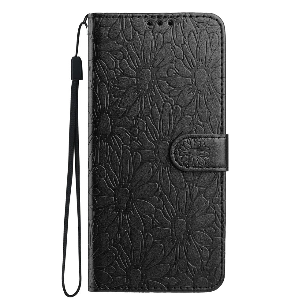 For iPhone 17 Pro Max Leather Case Daisy Imprint Wallet Stand Phone Protective Cover - Black