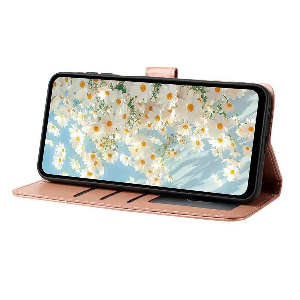 For iPhone 17 Pro Max Leather Case Daisy Imprint Wallet Stand Phone Protective Cover - Rose Gold