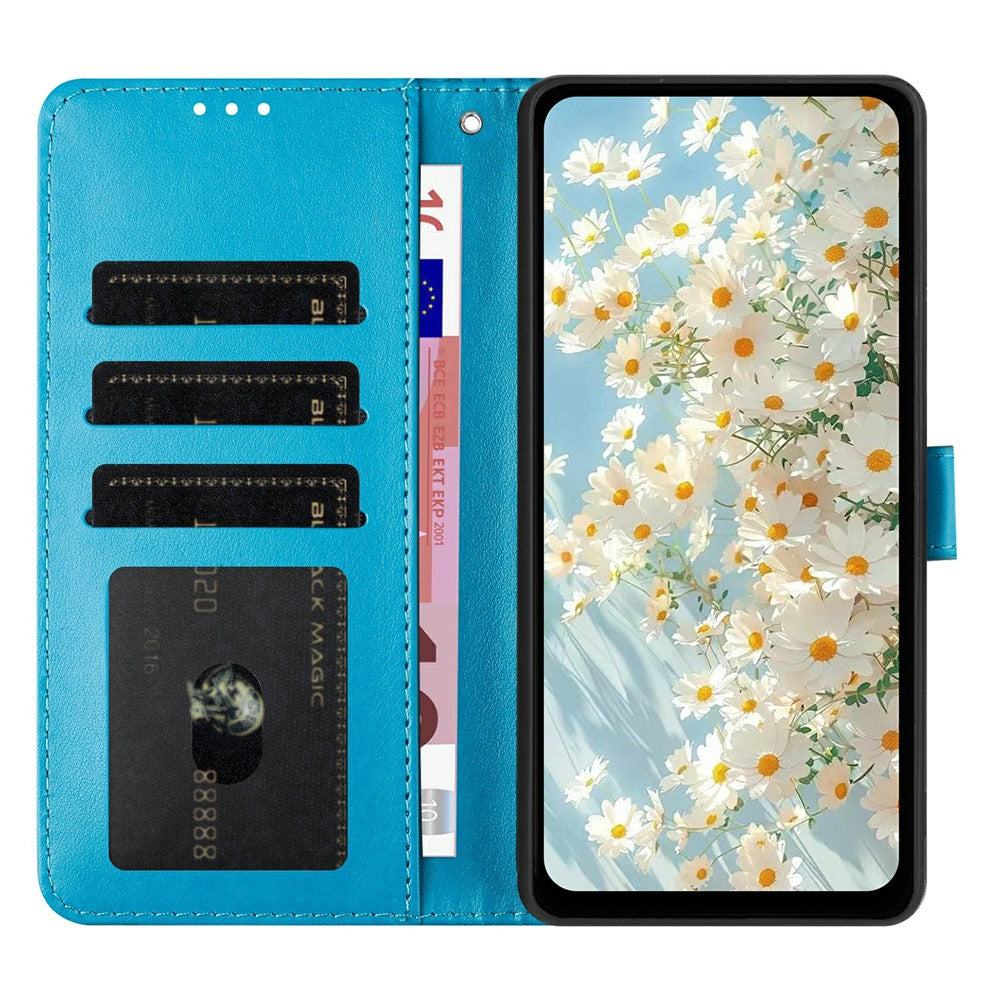 For iPhone 17 Pro Max Leather Case Daisy Imprint Wallet Stand Phone Protective Cover - Baby Blue