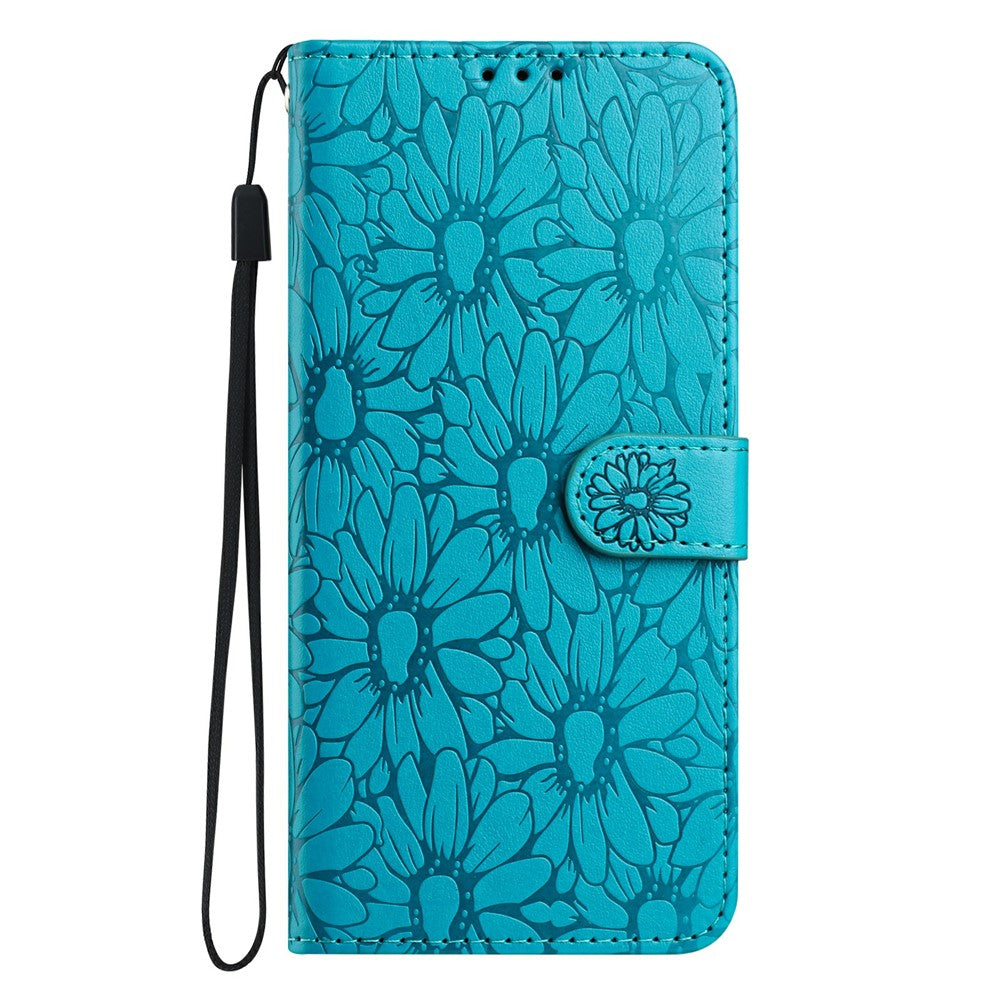 For iPhone 17 Pro Max Leather Case Daisy Imprint Wallet Stand Phone Protective Cover - Baby Blue