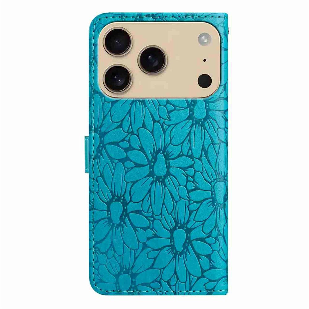 For iPhone 17 Pro Max Leather Case Daisy Imprint Wallet Stand Phone Protective Cover - Baby Blue