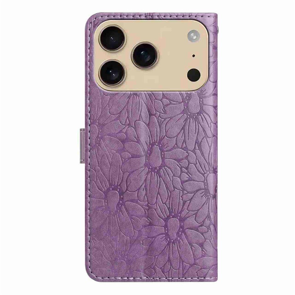 For iPhone 17 Pro Max Leather Case Daisy Imprint Wallet Stand Phone Protective Cover - Light Purple