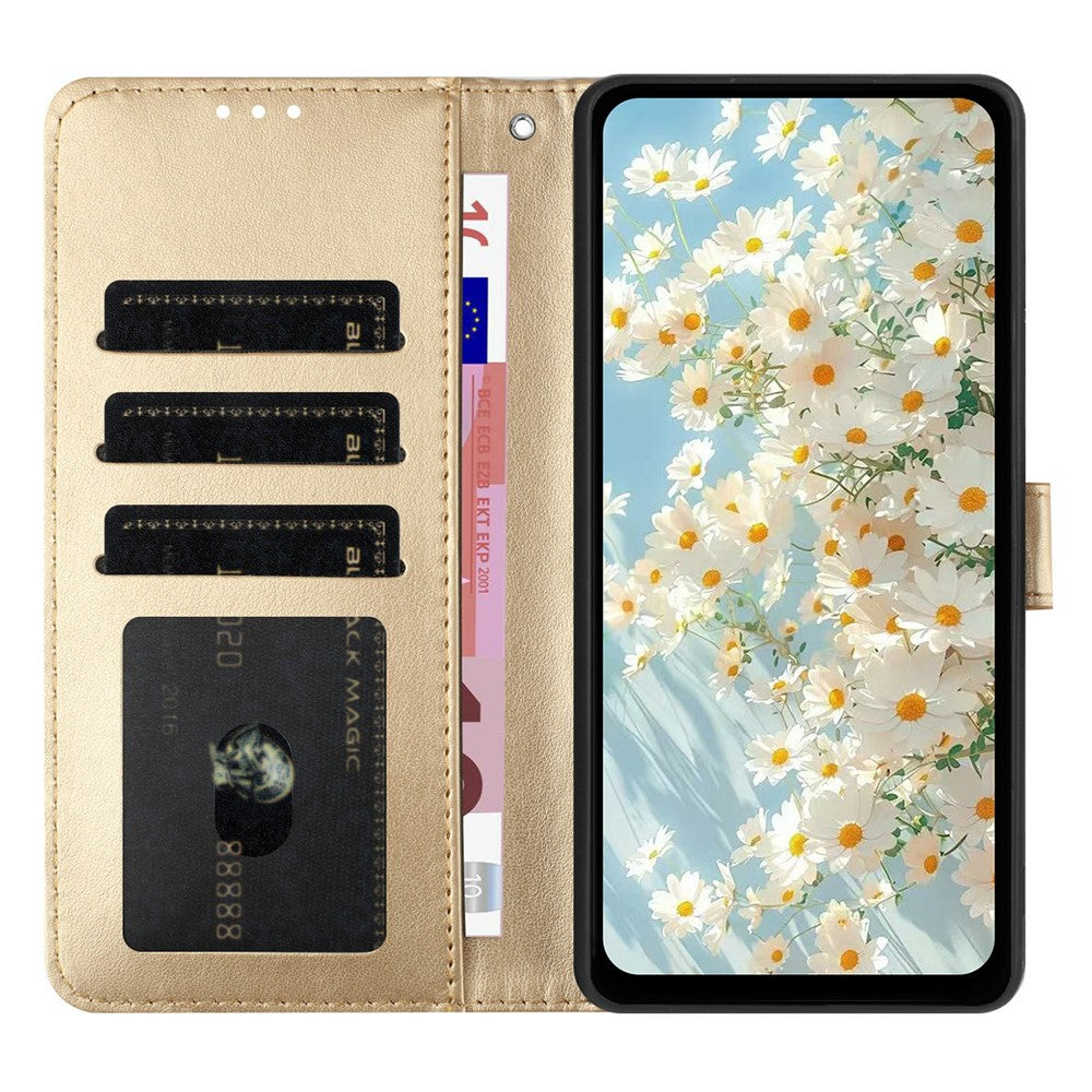 For iPhone 17 Pro Max Leather Case Daisy Imprint Wallet Stand Phone Protective Cover - Gold