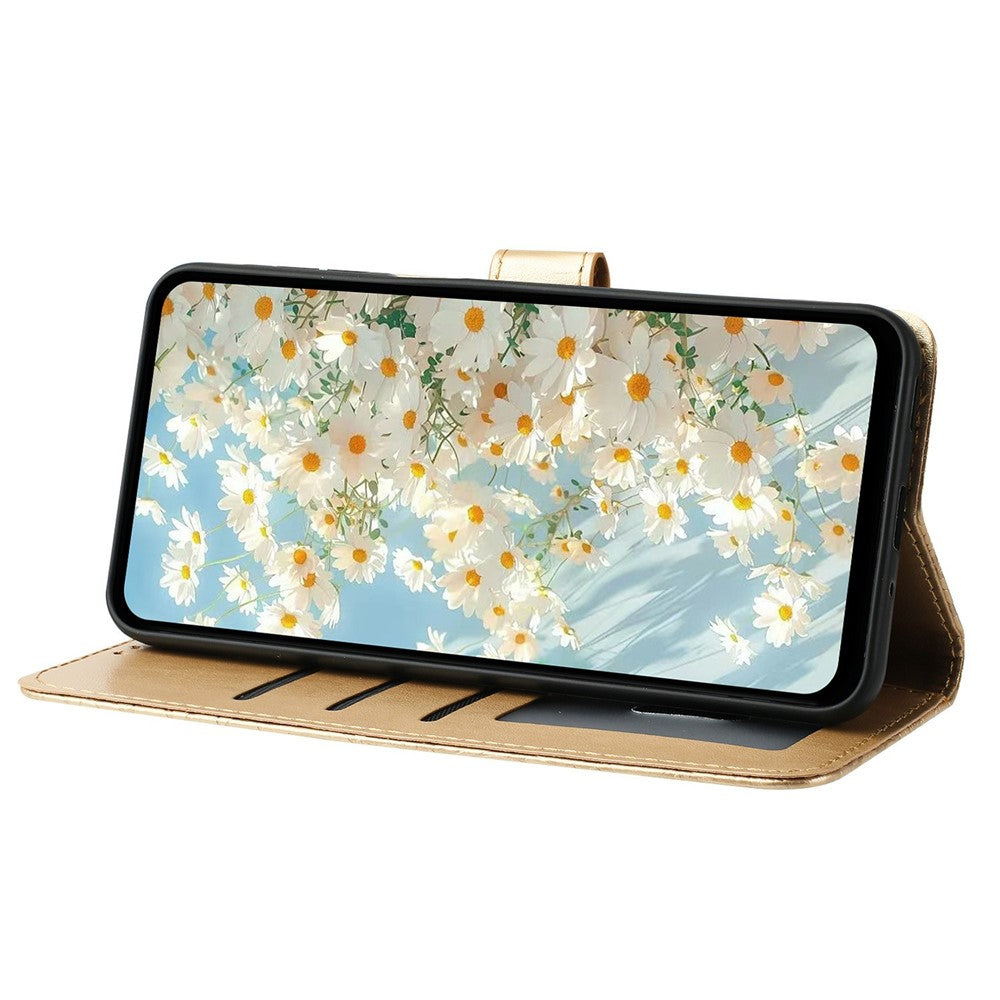 For iPhone 17 Pro Max Leather Case Daisy Imprint Wallet Stand Phone Protective Cover - Gold