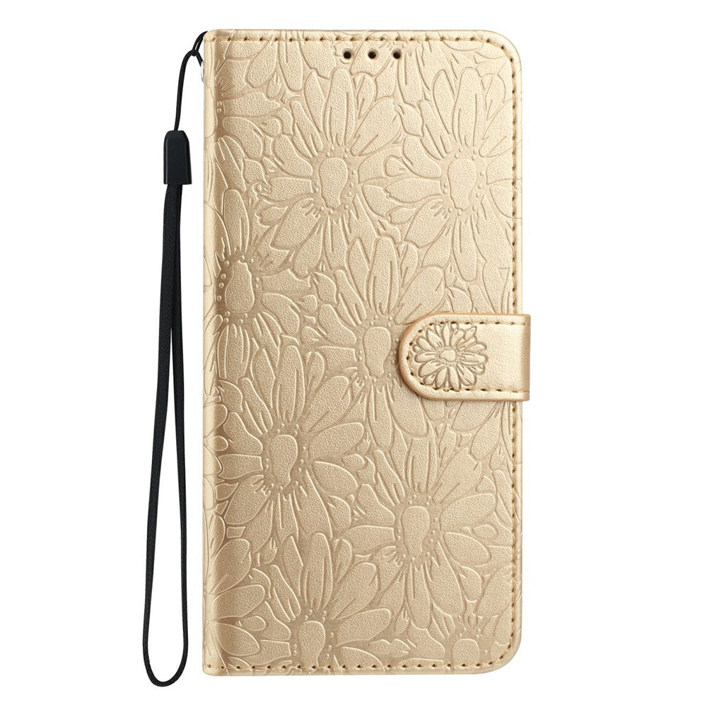 For iPhone 17 Pro Max Leather Case Daisy Imprint Wallet Stand Phone Protective Cover - Gold
