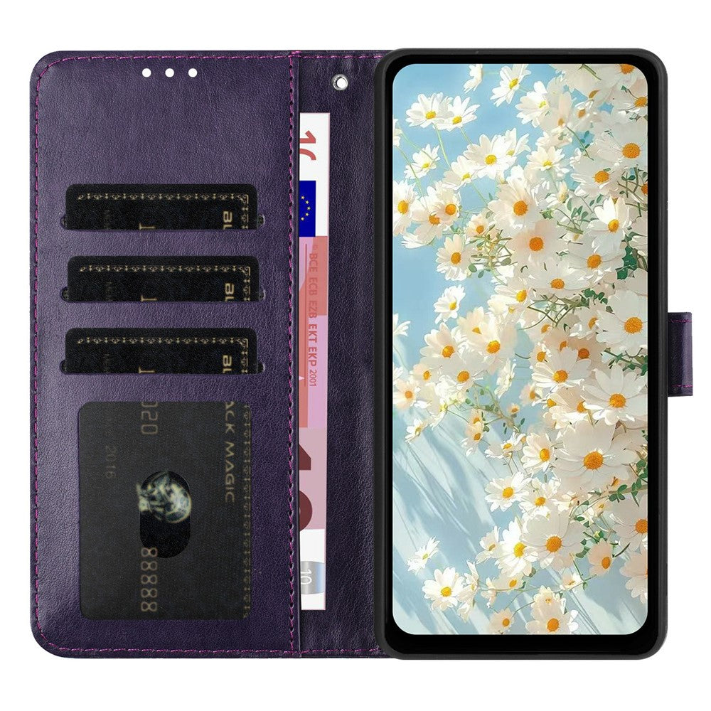 For iPhone 17 Pro Max Leather Case Daisy Imprint Wallet Stand Phone Protective Cover - Dark Purple