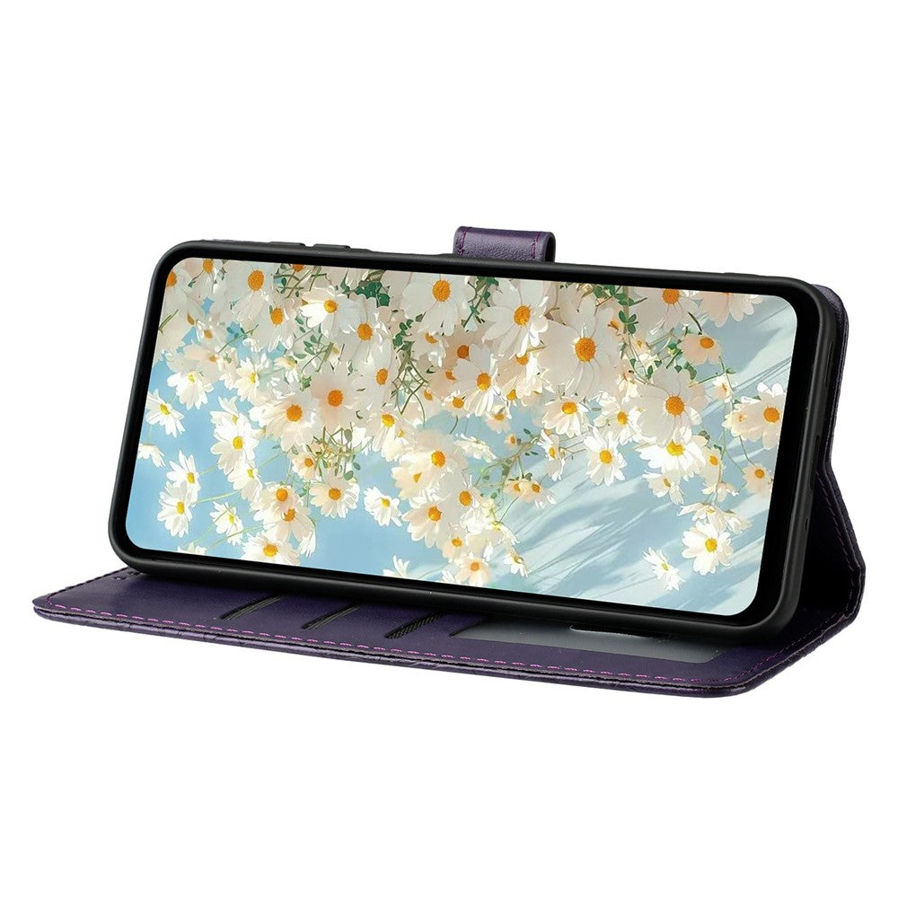 For iPhone 17 Pro Max Leather Case Daisy Imprint Wallet Stand Phone Protective Cover - Dark Purple