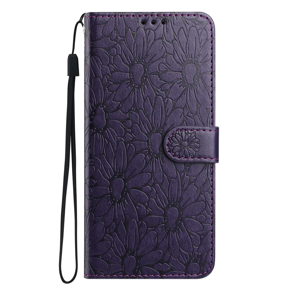 For iPhone 17 Pro Max Leather Case Daisy Imprint Wallet Stand Phone Protective Cover - Dark Purple