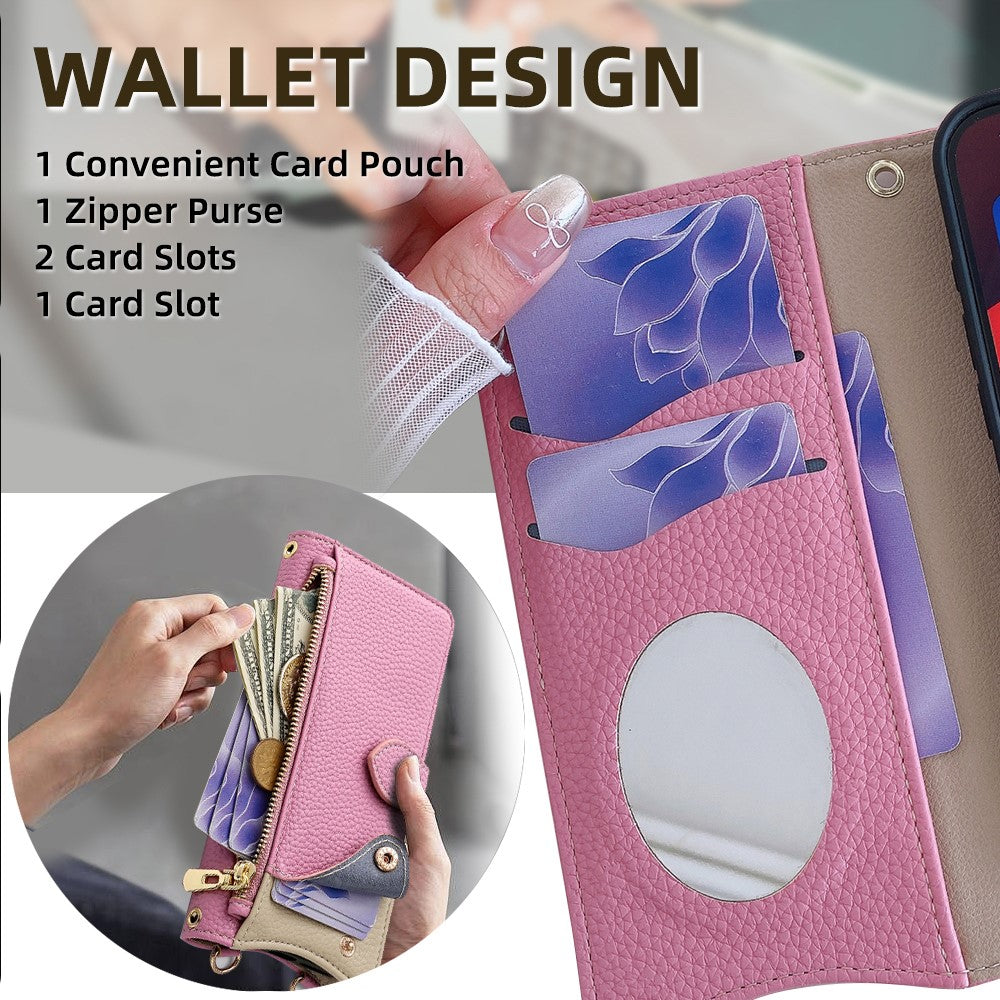For Samsung Galaxy F06 5G Leather Case Wallet Stand Cover Irregular Tail Style with Chain Strap - Pink