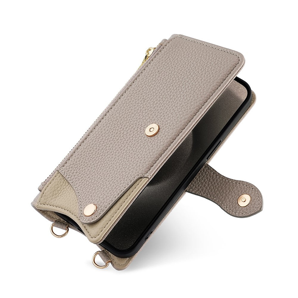 For Samsung Galaxy F06 5G Leather Case Wallet Stand Cover Irregular Tail Style with Chain Strap - Grey