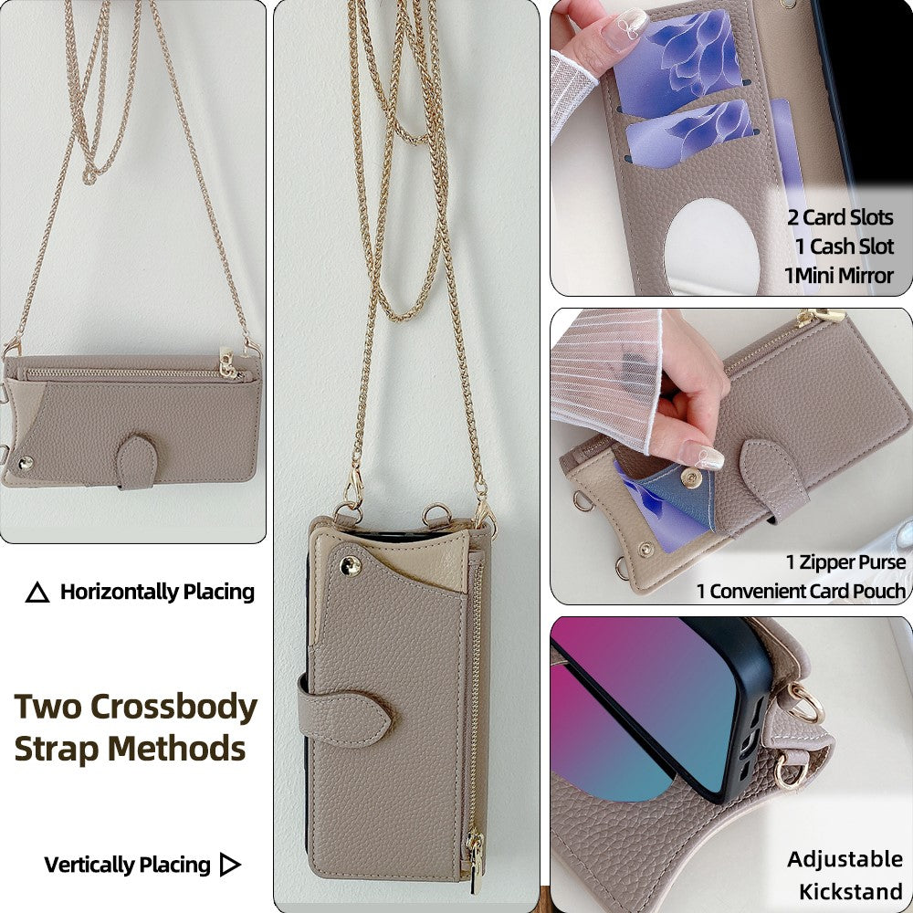 For Samsung Galaxy F06 5G Leather Case Wallet Stand Cover Irregular Tail Style with Chain Strap - Grey