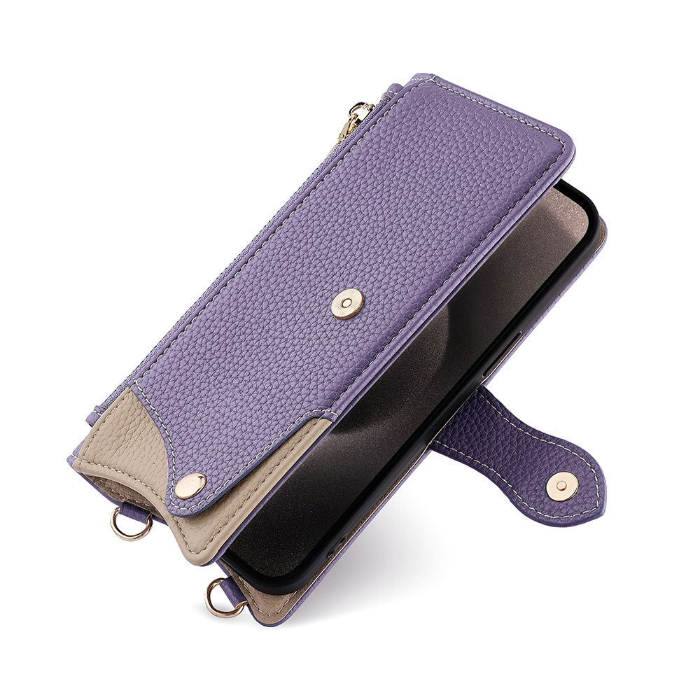 For Samsung Galaxy F06 5G Leather Case Wallet Stand Cover Irregular Tail Style with Chain Strap - Purple