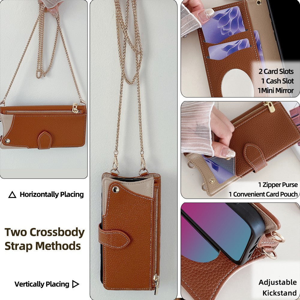 For Samsung Galaxy F06 5G Leather Case Wallet Stand Cover Irregular Tail Style with Chain Strap - Brown