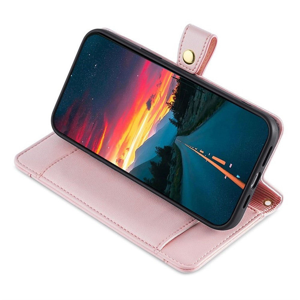 For Samsung Galaxy F06 5G Leather Case Zipper Pocket Wallet Phone Cover with 2 Straps - Pink
