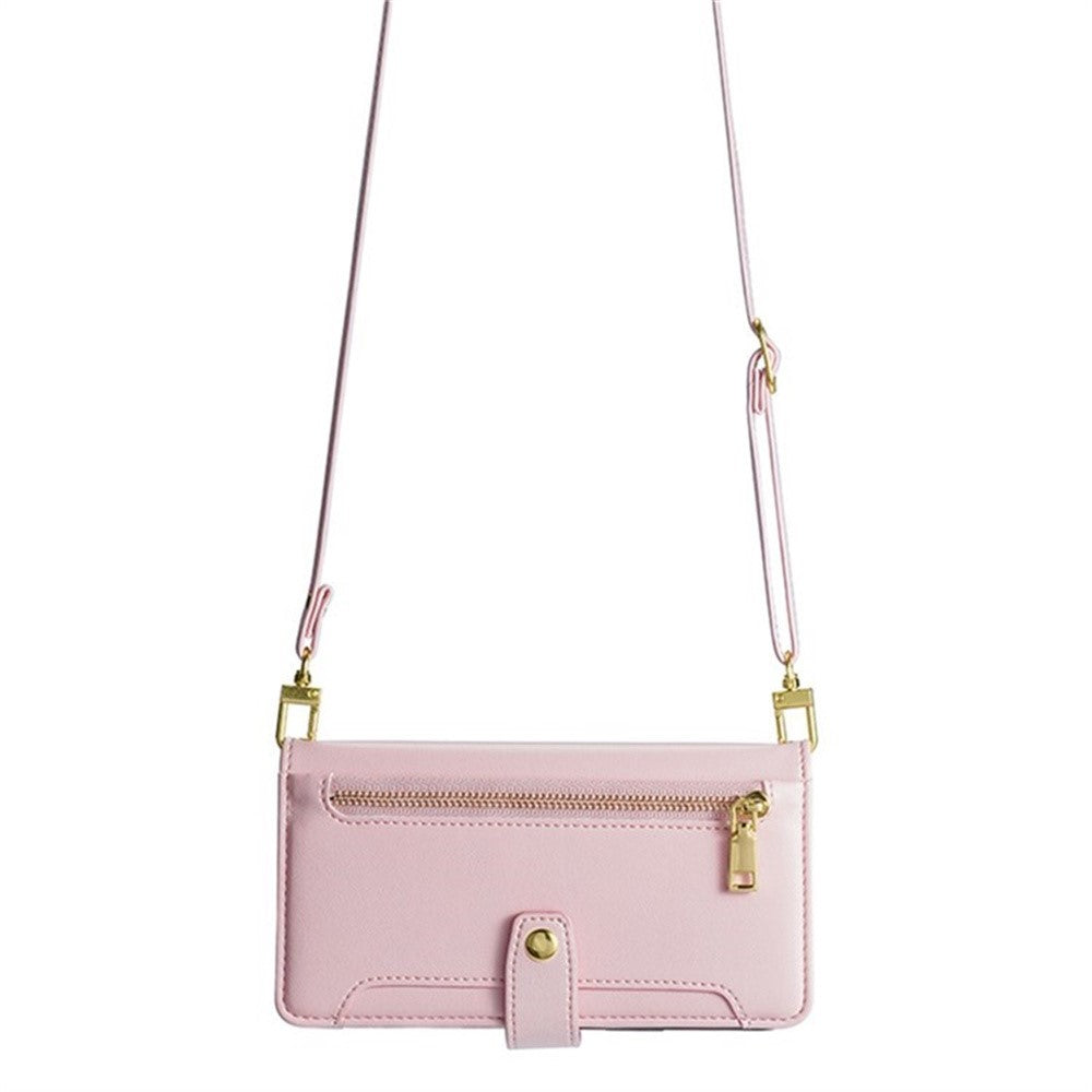 For Samsung Galaxy F06 5G Leather Case Zipper Pocket Wallet Phone Cover with 2 Straps - Pink