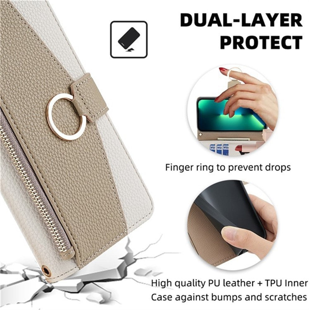 For Samsung Galaxy F06 5G Case Mirror Wallet Leather Phone Cover with Chain Shoulder Strap - White