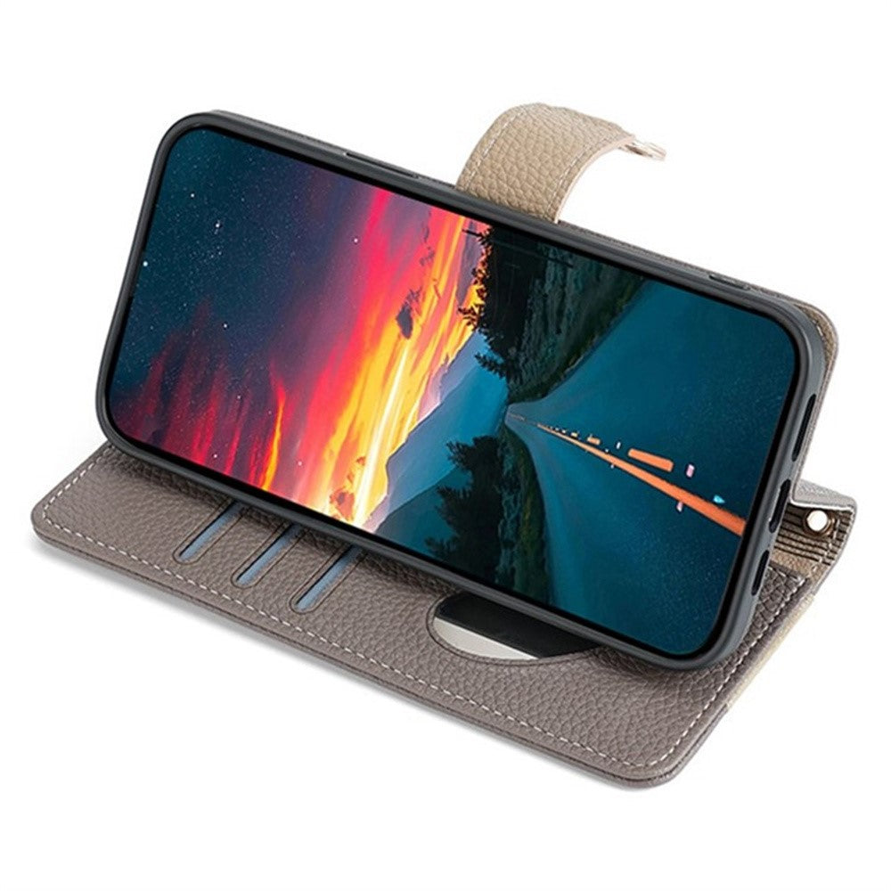 For Samsung Galaxy F06 5G Case Mirror Wallet Leather Phone Cover with Chain Shoulder Strap - Grey