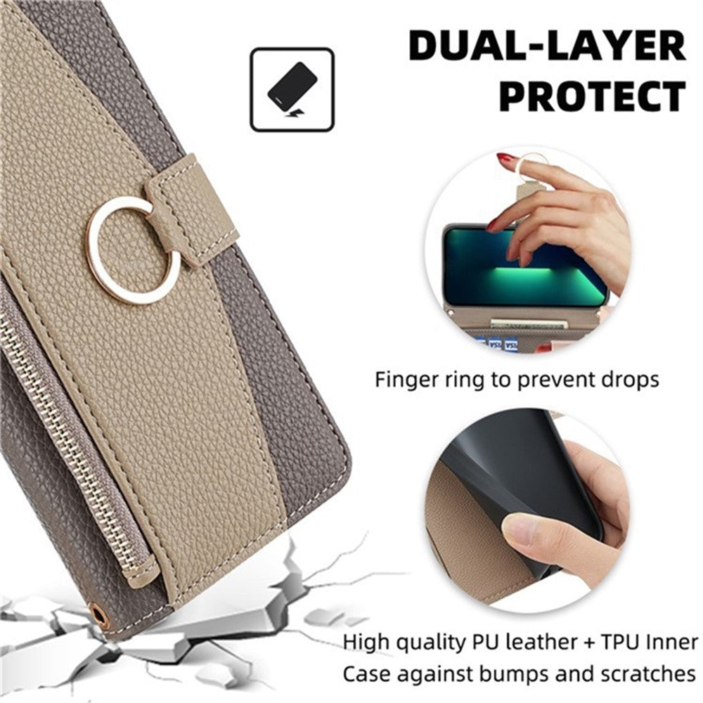 For Samsung Galaxy F06 5G Case Mirror Wallet Leather Phone Cover with Chain Shoulder Strap - Grey