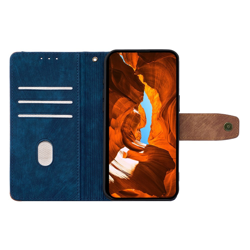 For Samsung Galaxy F06 5G Case RFID Blocking Color Splicing PU Leather Wallet Phone Cover - Blue
