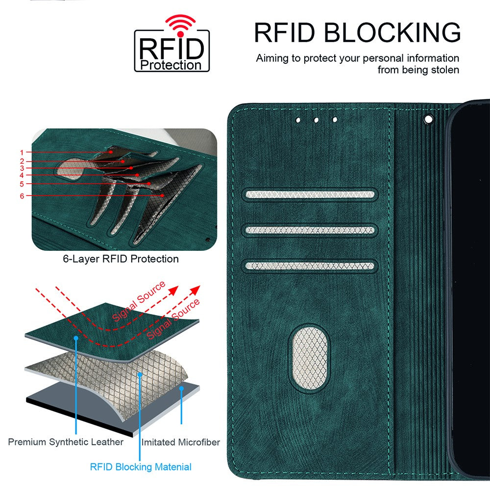 For Samsung Galaxy F06 5G Case RFID Blocking Color Splicing PU Leather Wallet Phone Cover - Green