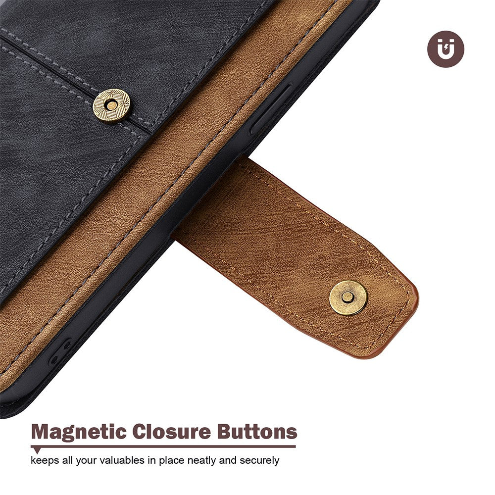 For Samsung Galaxy F06 5G Case RFID Blocking Color Splicing PU Leather Wallet Phone Cover - Black