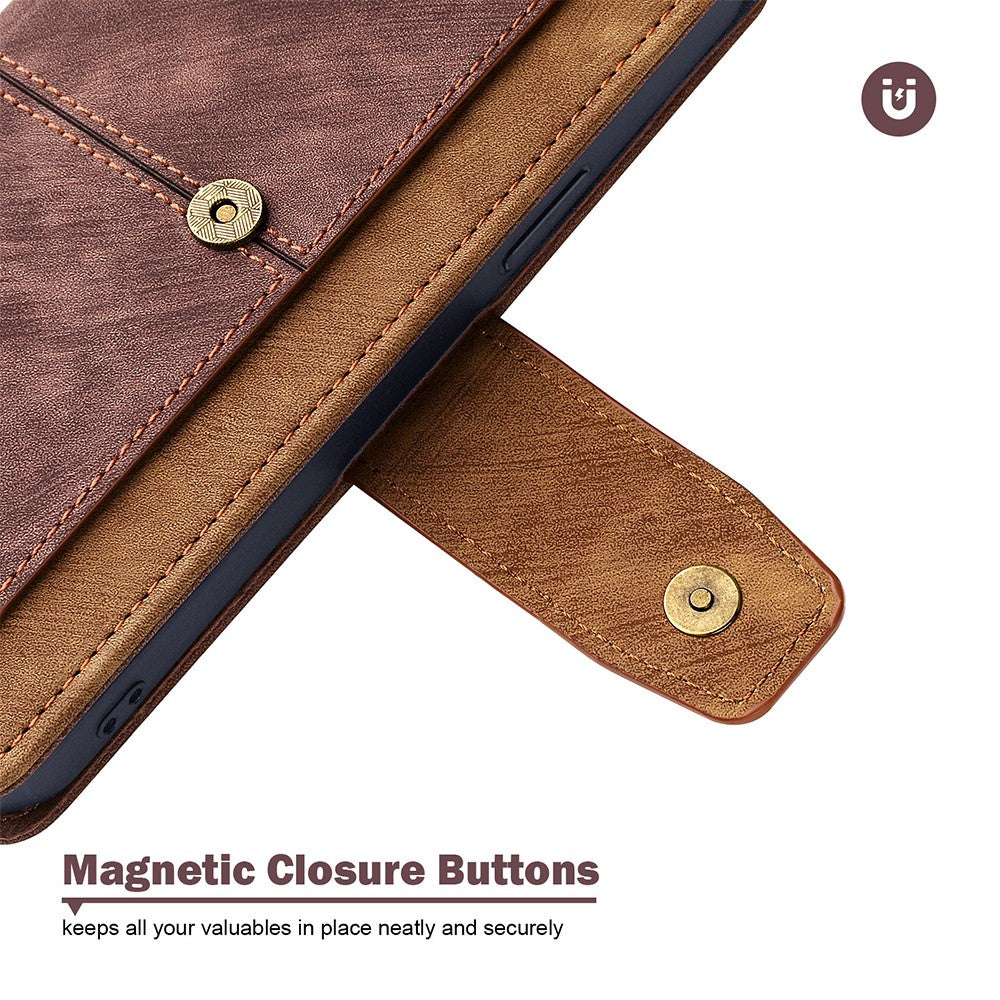 For Samsung Galaxy F06 5G Case RFID Blocking Color Splicing PU Leather Wallet Phone Cover - Brown