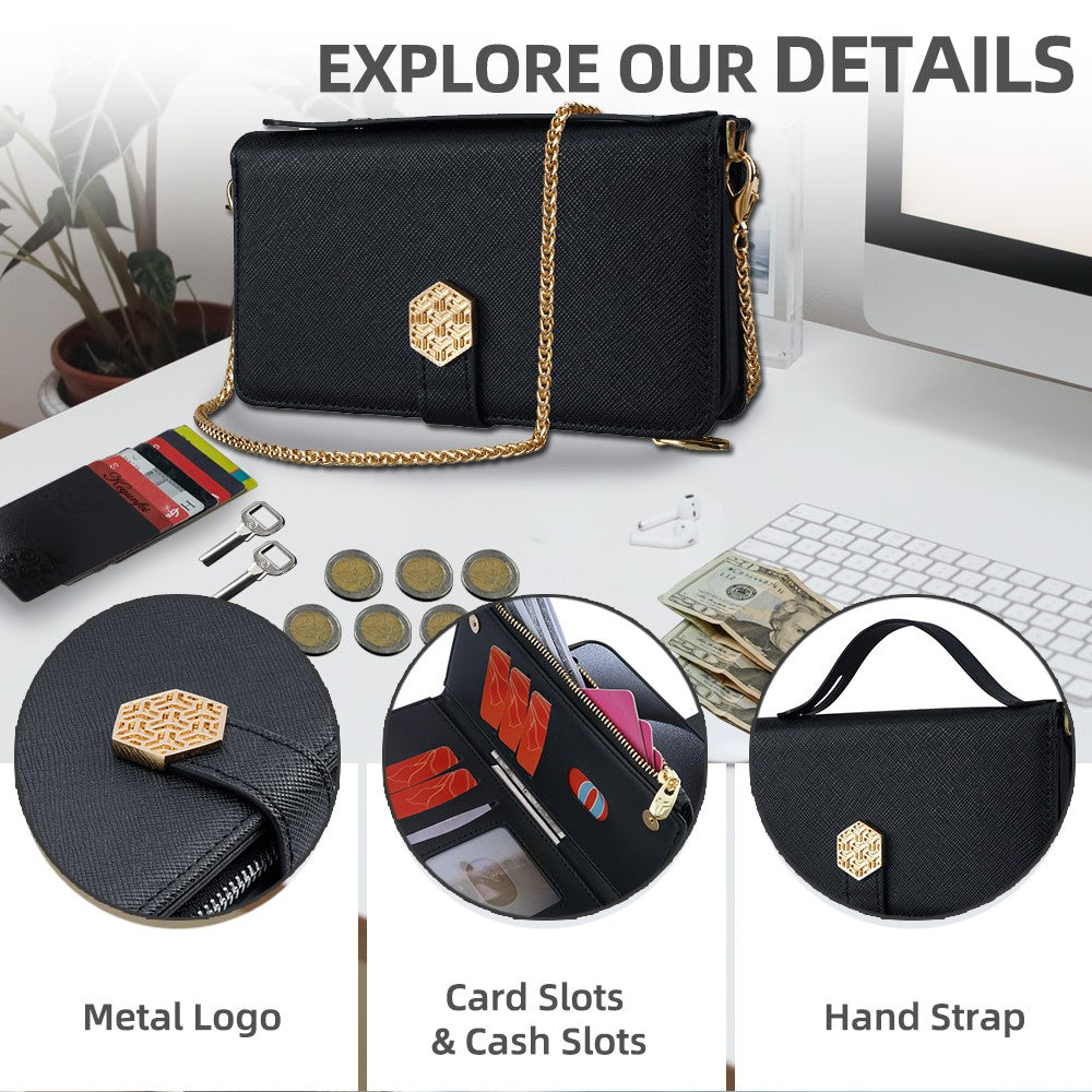 For Samsung Galaxy F06 5G Case Cross Texture PU Leather+TPU Wallet Phone Cover with Strap - Black