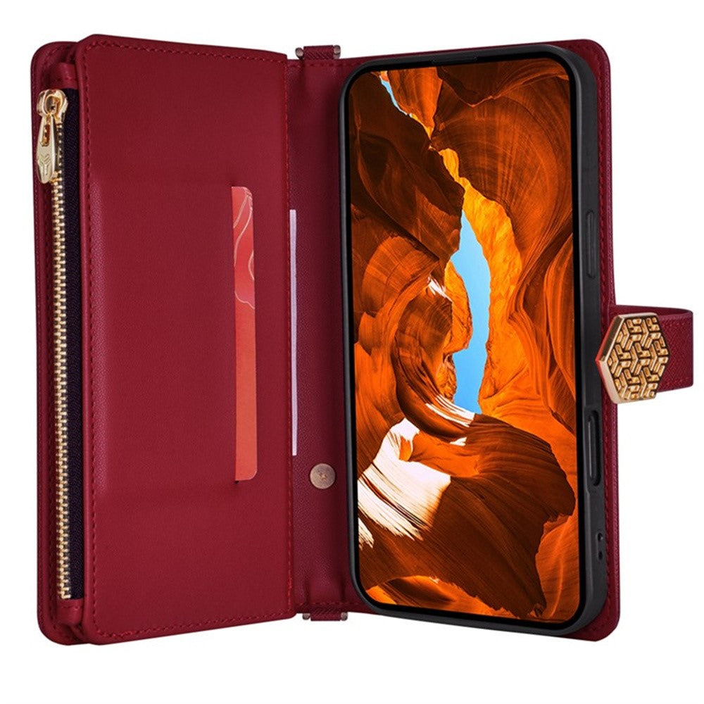 For Samsung Galaxy F06 5G Case Cross Texture PU Leather+TPU Wallet Phone Cover with Strap - Red