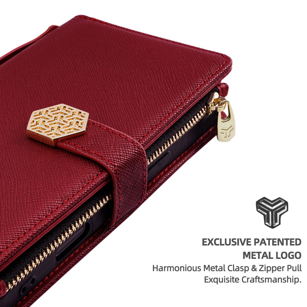 For Samsung Galaxy F06 5G Case Cross Texture PU Leather+TPU Wallet Phone Cover with Strap - Red