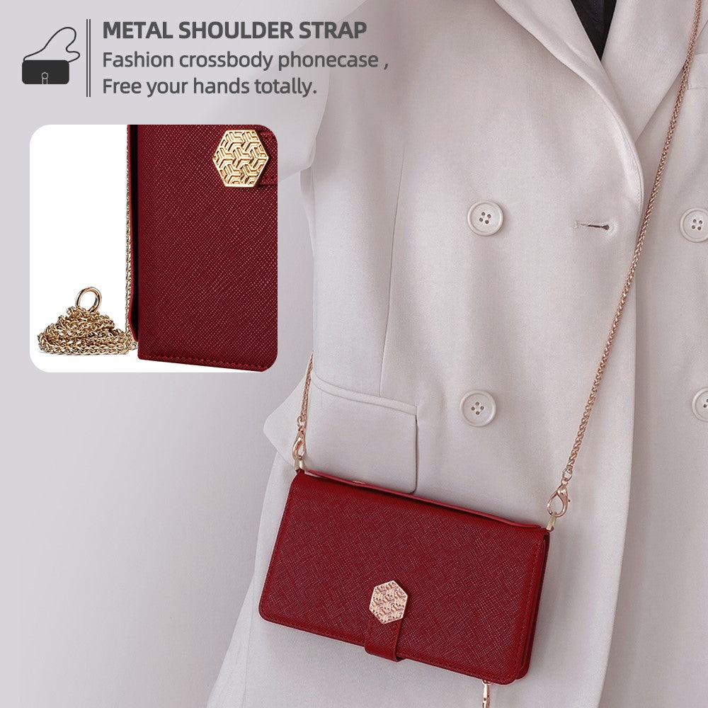 For Samsung Galaxy F06 5G Case Cross Texture PU Leather+TPU Wallet Phone Cover with Strap - Red