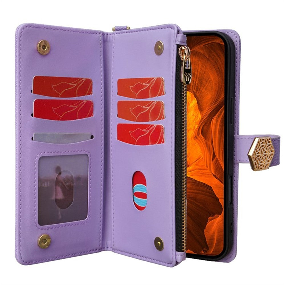 For Samsung Galaxy F06 5G Case Cross Texture PU Leather+TPU Wallet Phone Cover with Strap - Purple