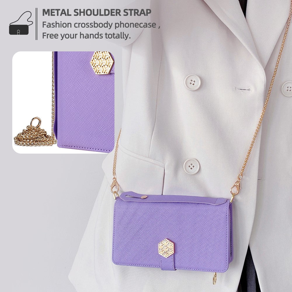 For Samsung Galaxy F06 5G Case Cross Texture PU Leather+TPU Wallet Phone Cover with Strap - Purple