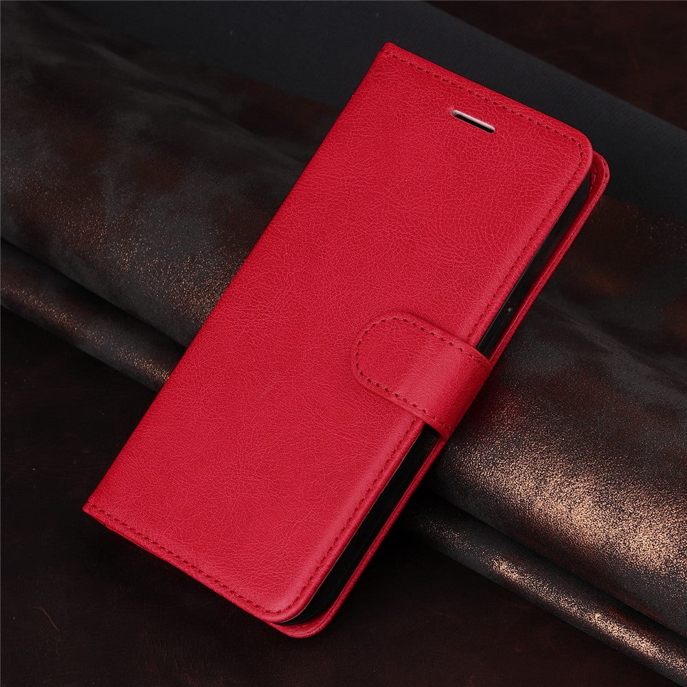 For iPhone 17 Pro Max Leather Wallet Case with Strap Solid Color Phone Stand Cover - Red