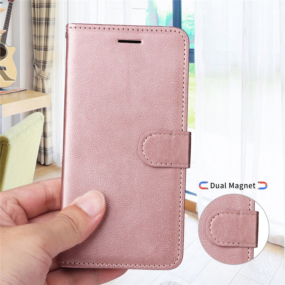 For iPhone 17 Pro Max Leather Wallet Case with Strap Solid Color Phone Stand Cover - Rose Gold