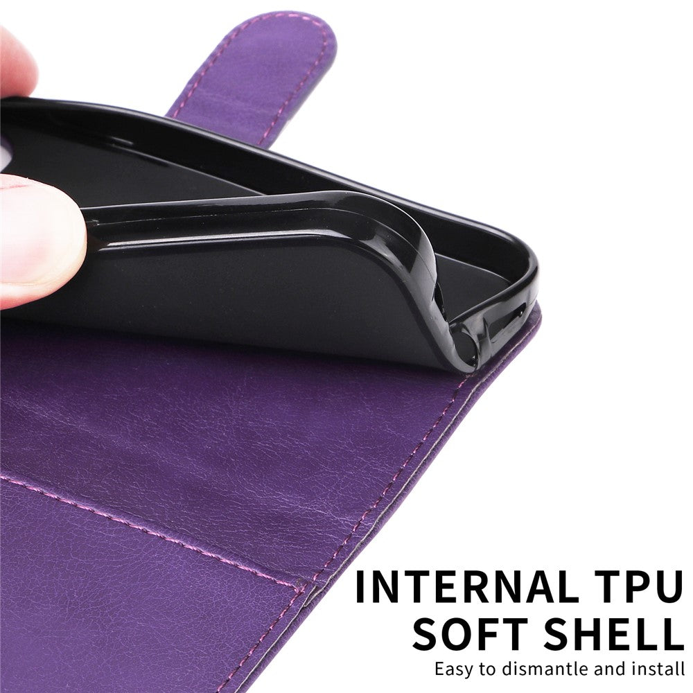 For iPhone 17 Pro Max Leather Wallet Case with Strap Solid Color Phone Stand Cover - Purple
